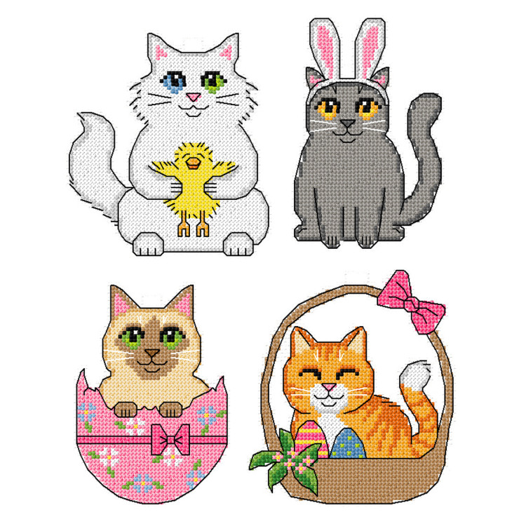 Zählkreuzstich-Set auf Plastik-Canvas. Katzen. Set mit 4 SA8711