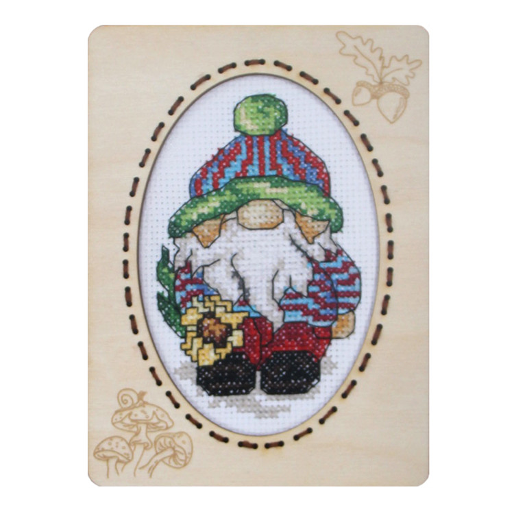 Suskaičiuotas kryželių siuvinėjimo rinkinys su faneros rėmeliu. Nykštukai. 10,6 x 14,4 cm SA6660