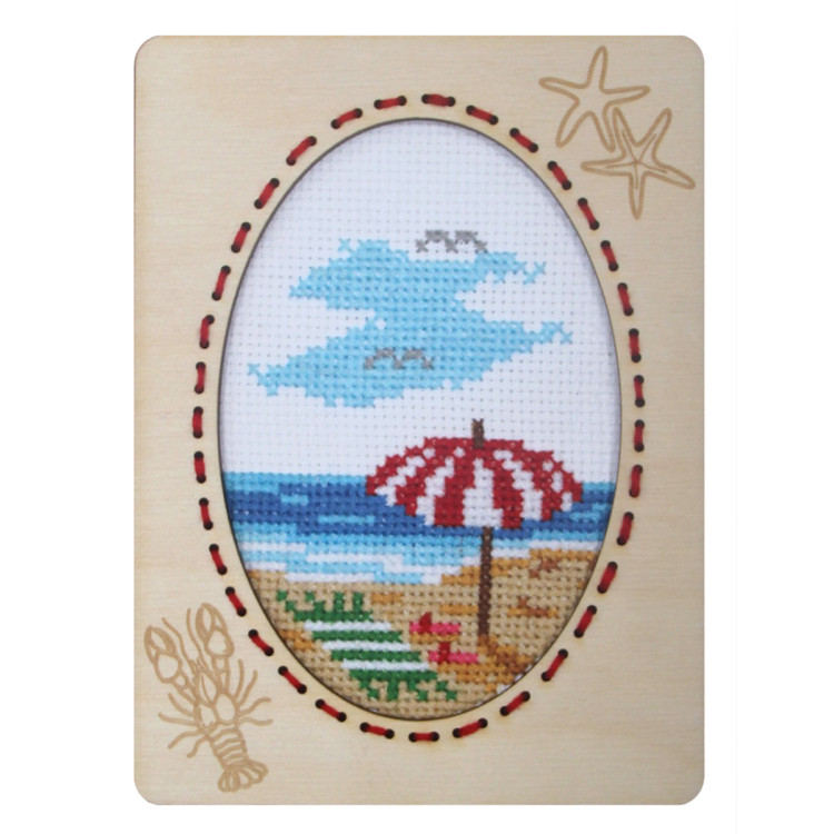 Siuvinėjimo rinkinys su faneros rėmeliu. Jūros pakrantė. 10,6 x 14,4 cm SA6657