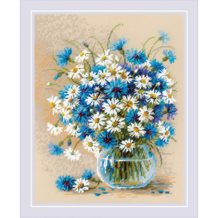 Kreuzstich-Set "Gänseblümchen und Kornblumen" 24x30 cm SR2249