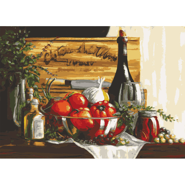 Printed Canvas 50x70 Still Life With Peppers and Wine CDA12984