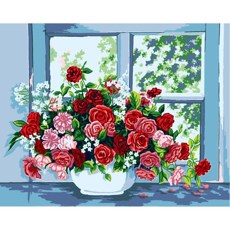 Gedruckte Leinwand 50x40 Rosen am Fenster CDA11399