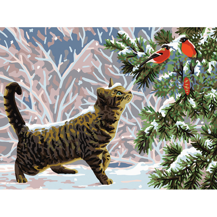 Printed Canvas 40x30 Cat with bullfinches CDA10513W