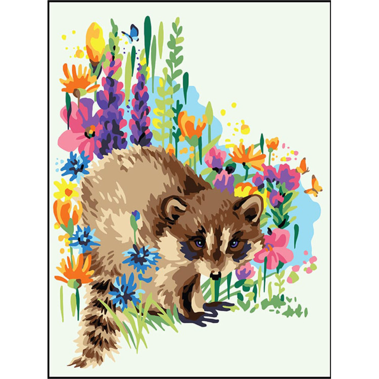 Printed Canvas 40x30 Raccoon in flowers CDA10523W