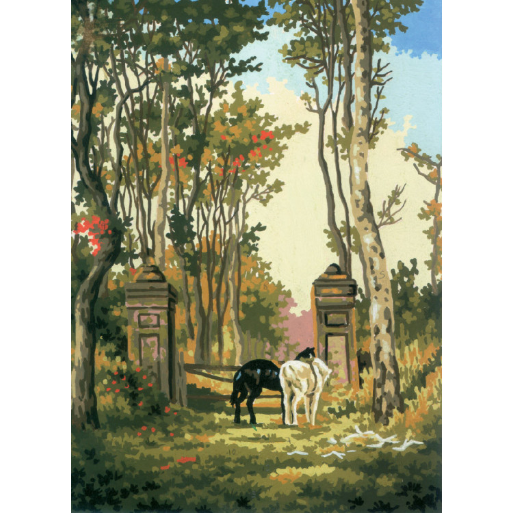 Spausdinta drobė 22x30 Arkliai prie akmens vartų CDA6055