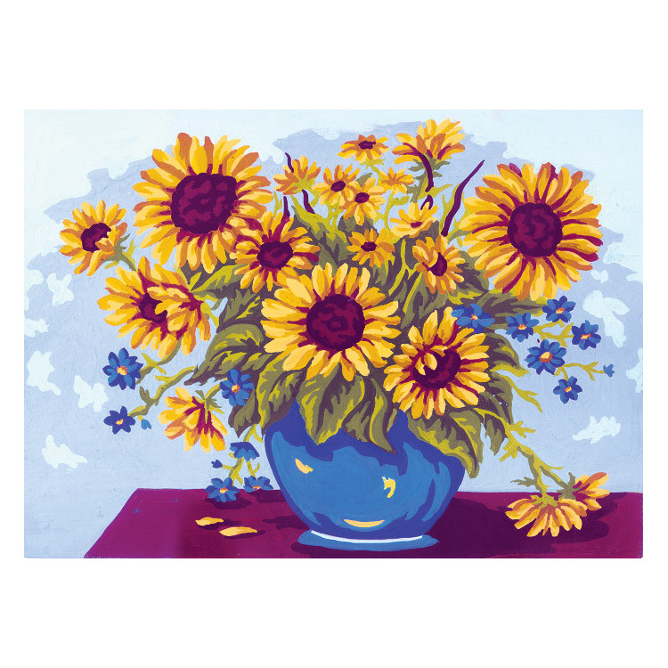 Gedruckte Leinwand 22x30 Sonnenblumen in blauer Schale CDA6226