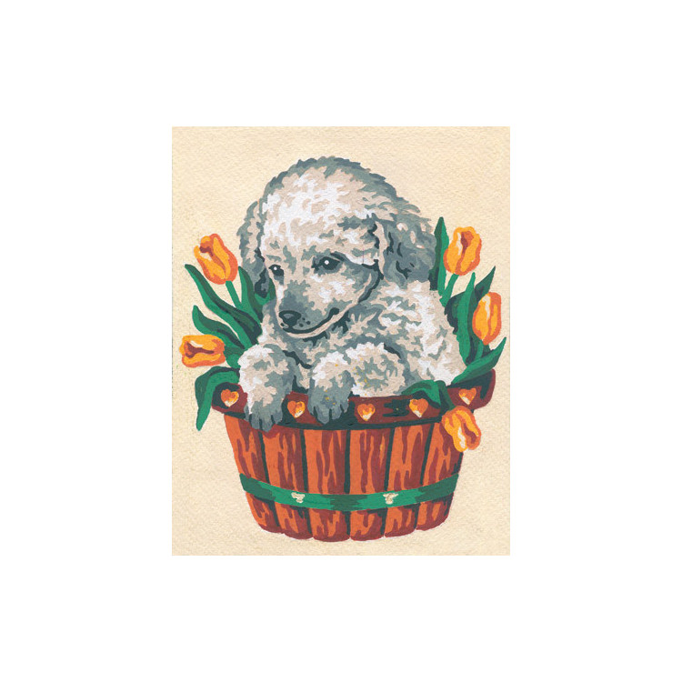 Gedruckte Leinwand 14x18 Welpe in Tulpen CDA3136