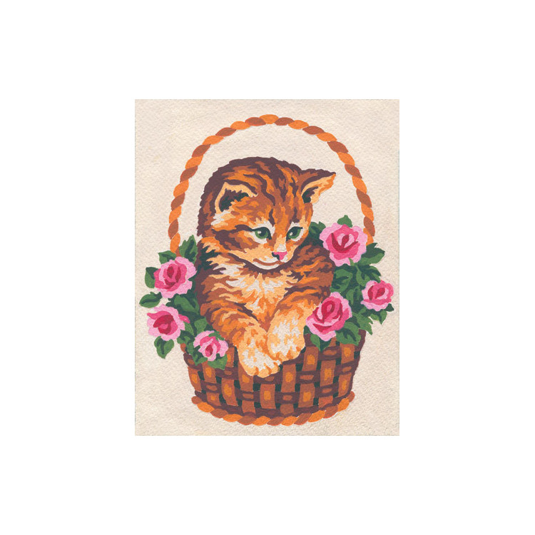 Printed Canvas 14x18 Kitten in Rose Basket CDA3138