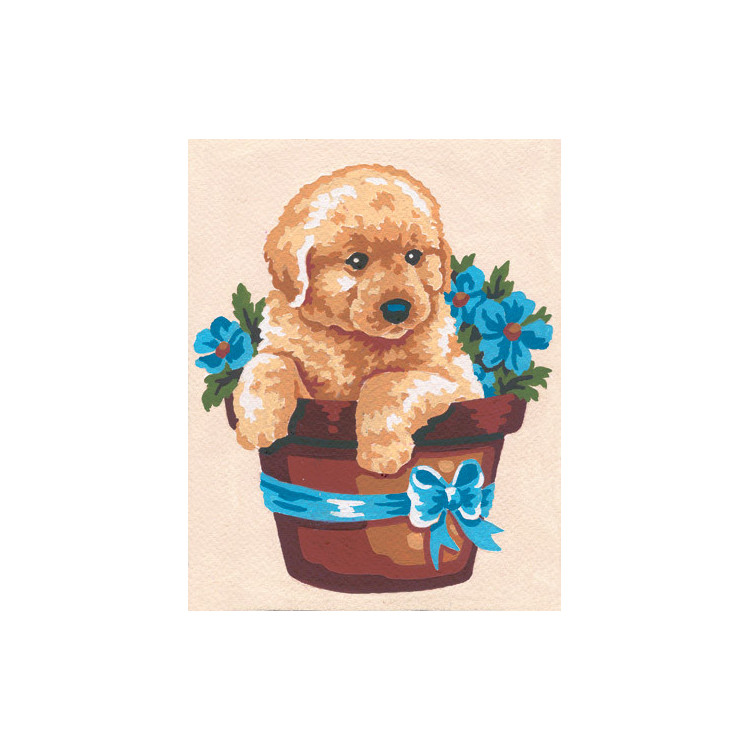 Printed Canvas 14x18 Puppy in Flower Pot CDA3140