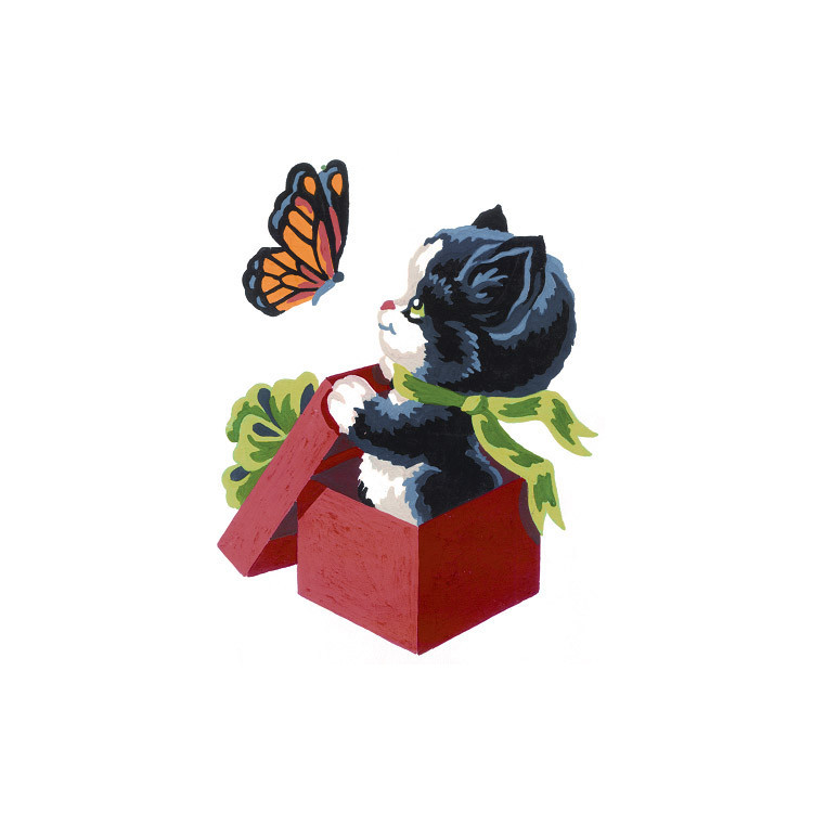 Spausdinta drobė 14x18 Kačiukas ir drugelis CDA3193