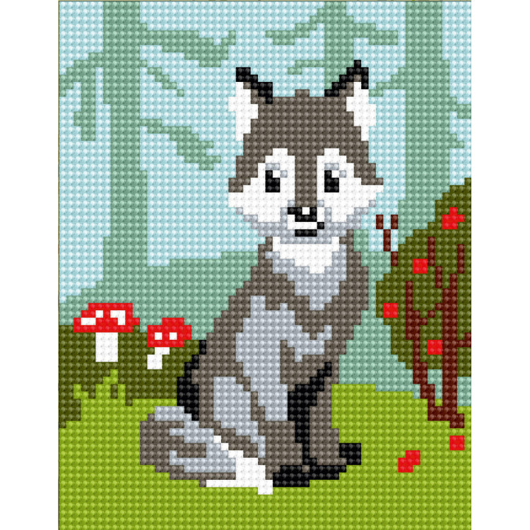 Spausdintas drobinis audinys 14x18 Vilkiukas CDA3320