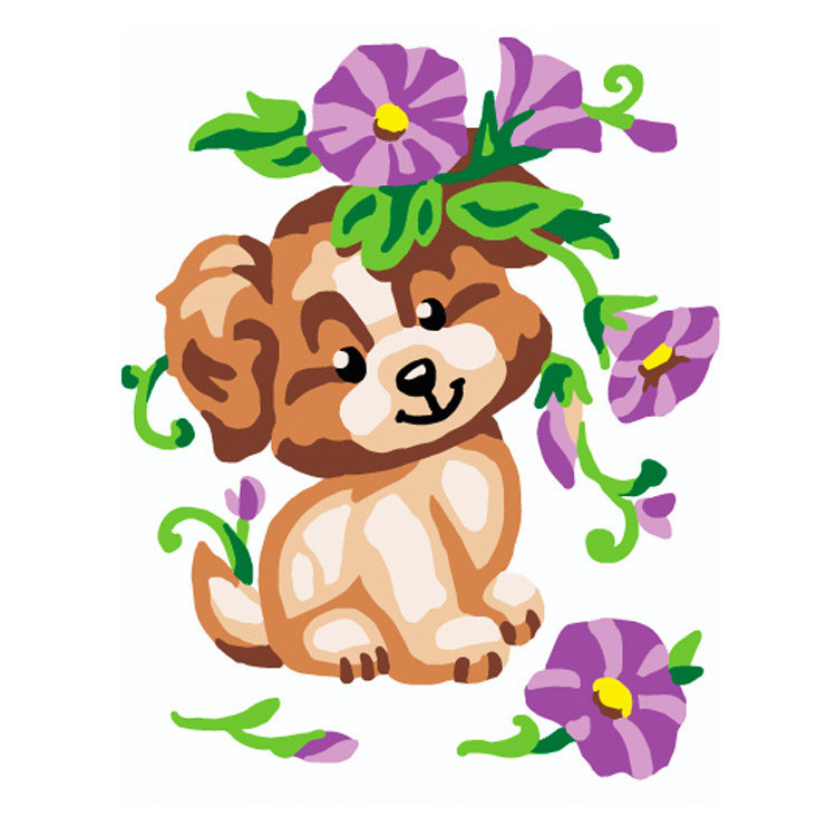 Печатное полотно 14x18 Щенок с цветами CDA3328