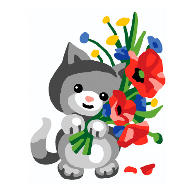 Gedruckte Leinwand 14x18 Kätzchen mit Blumen CDA3332