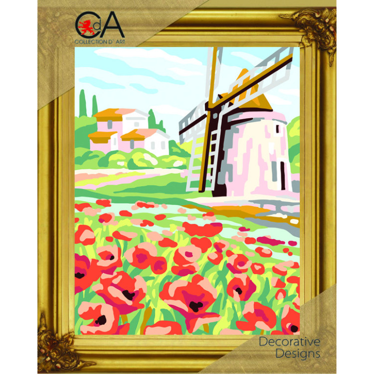 Tapestry Kit with printed canvas 22x30 Windmill and poppies CDA6310K