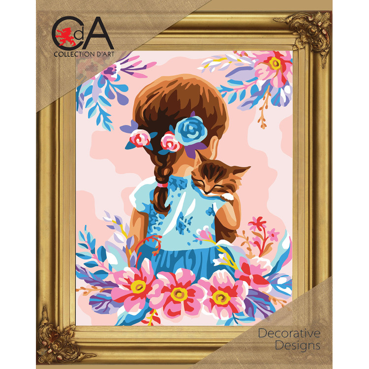 Gobelin-Set mit bedruckter Leinwand 22x30 Mädchen mit Kätzchen CDA6335K