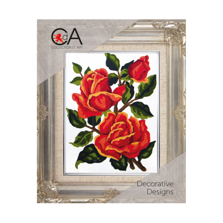 Tapestry Kit with printed canvas 14x18 Orange Roses CDA3186K