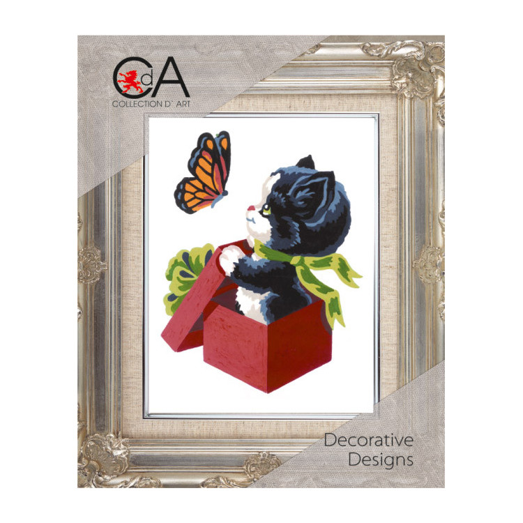 Gobelenų rinkinys su atspausdintu drobės 14x18 kačiuku ir drugeliu CDA3193K