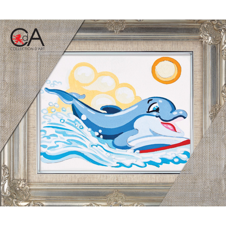 Gobelin-Set mit bedruckter Leinwand 14x18 Delfin spielt CDA3229K