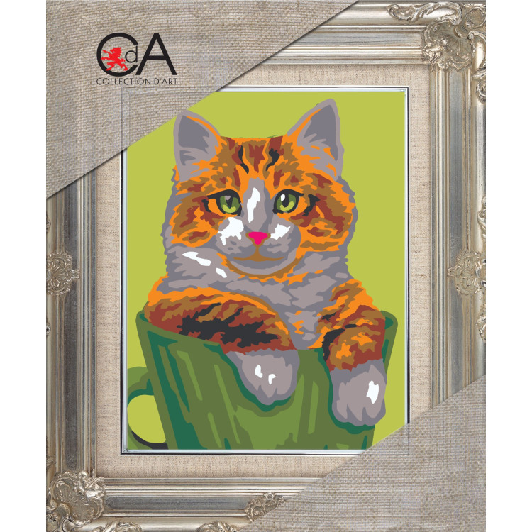 Gobelin-Set mit bedruckter Leinwand 18x14 Katze in einer Tasse CDA3272K