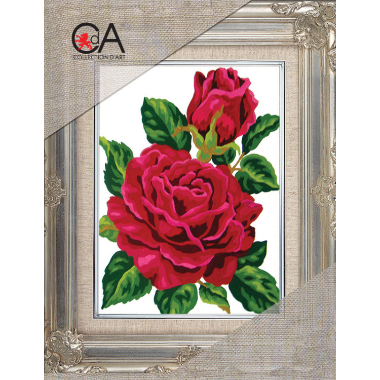 Набор для гобелена с напечатанным холстом 14x18 Красная роза и бутон розы CDA3285K