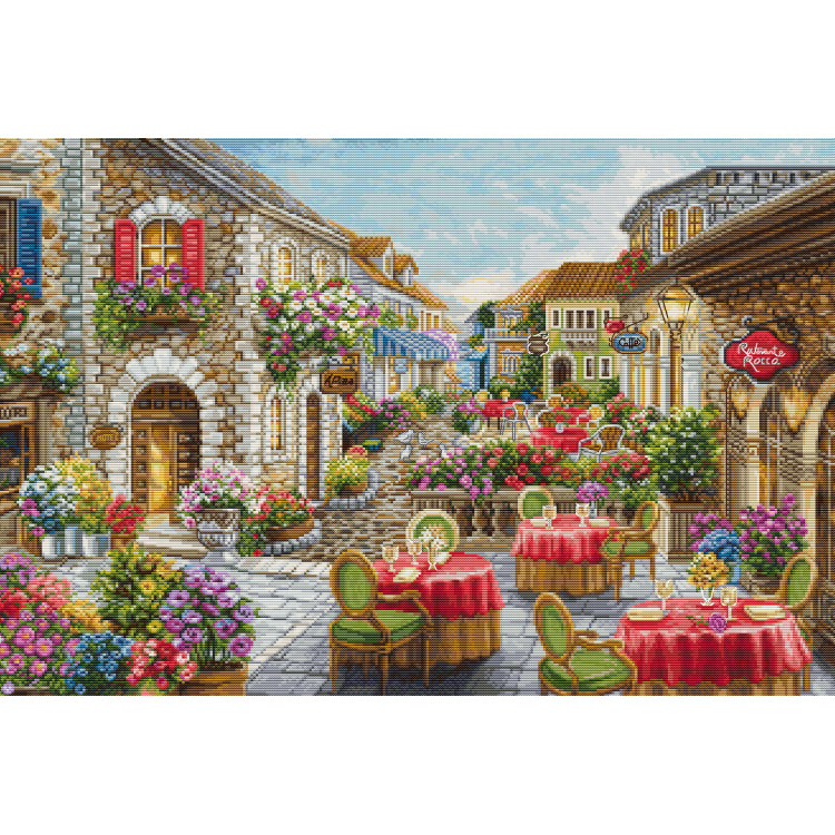 Kryželiu siuvinėjimo rinkinys Fiori Caffes 52x35cm SBU5080