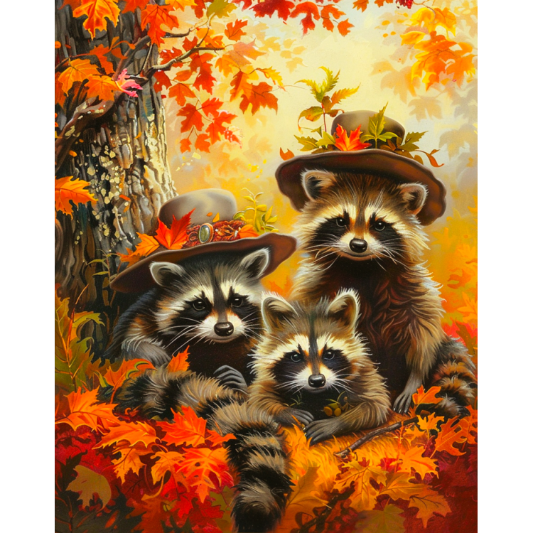 Diamond painting with subframe "Raccoon trio" DP426