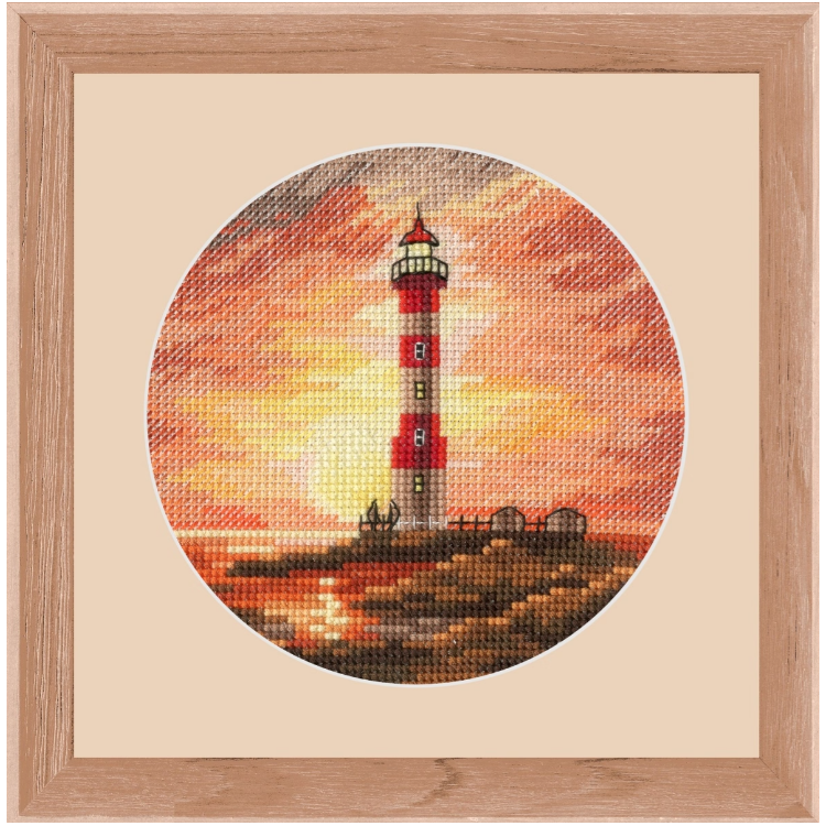 Kryželiu siuvinėjamas rinkinys "Švyturys saulėlydyje" 11x11 cm S/M023