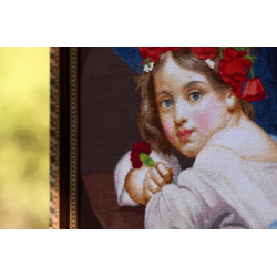 Cross stitch kit A girl in a poppy wreath with a carnation in her hand (Mariuccia). 1819 S/MK109