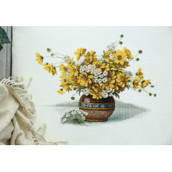 Kryželių siuvinėjimo rinkinys PANNA "Geltonų gėlių puokštė" 38 x 31 cm PC-7160