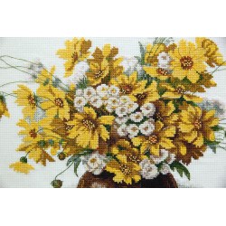 Kryželių siuvinėjimo rinkinys PANNA "Geltonų gėlių puokštė" 38 x 31 cm PC-7160