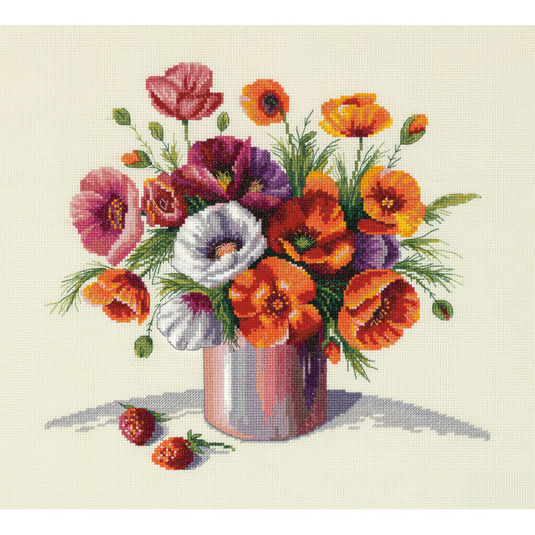 Kryželiu siuvinėjimo rinkinys PANNA "Ryto aguonos" 29 x 27 cm PC-7157