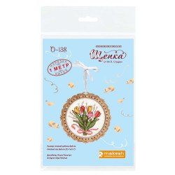 Вышивка крестом на деревянной основе "Миниатюра. Букет тюльпанов" 8*8 см SO-138