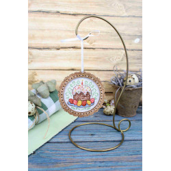 Вышивка крестом на деревянной основе "Миниатюра. Пасхальный кулич" 8*8 см SO-137