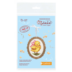 Вышивка крестом на деревянной основе "Миниатюра. Цыпленок с бантиком" 10*9 см SO-127