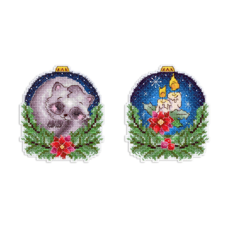 Набор для вышивания крестиком "Новогодний шар с енотом" 10x9 см SR-1161