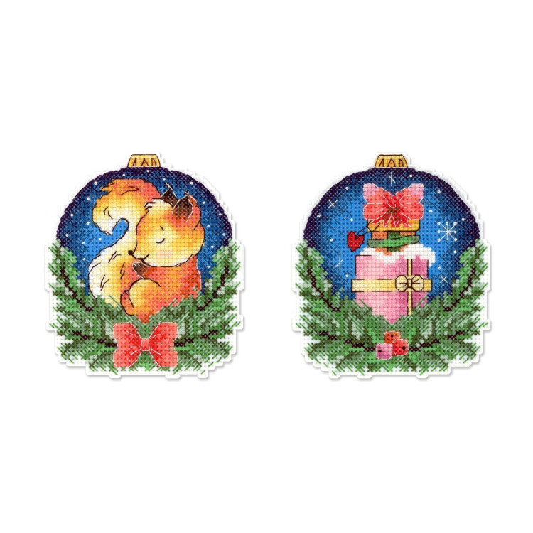 Kreuzstich-Set "Neujahrsball mit einem Eichhörnchen" 10x9 cm SR-1160
