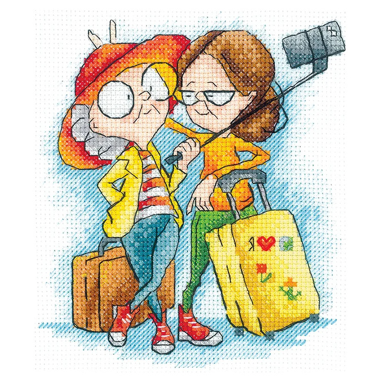 Kryželiu siuvinėjimo rinkinys "Močiutės keliautojos" 12 х 14 cm SANB-28