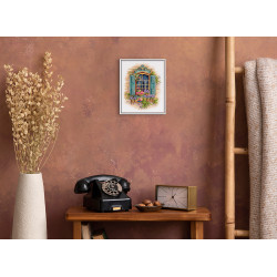 Kryželių siuvinėjimo rinkinys "Langas ir gėlės" 18 x 21 cm PDE-7433