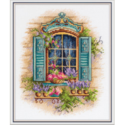 Kryželių siuvinėjimo rinkinys "Langas ir gėlės" 18 x 21 cm PDE-7433