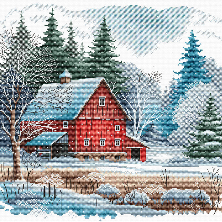 The Red Cabin under the Snow - Cross Stitch Kit AVA-P044