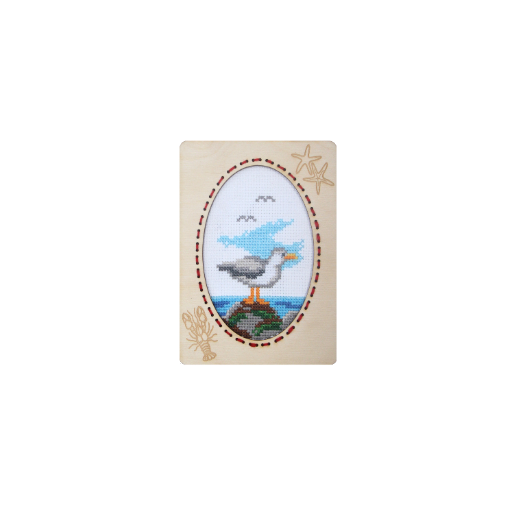 Набор для вышивания крестиком с рамкой из фанеры. Чайка. 10,6 x 14,4 см SA6655