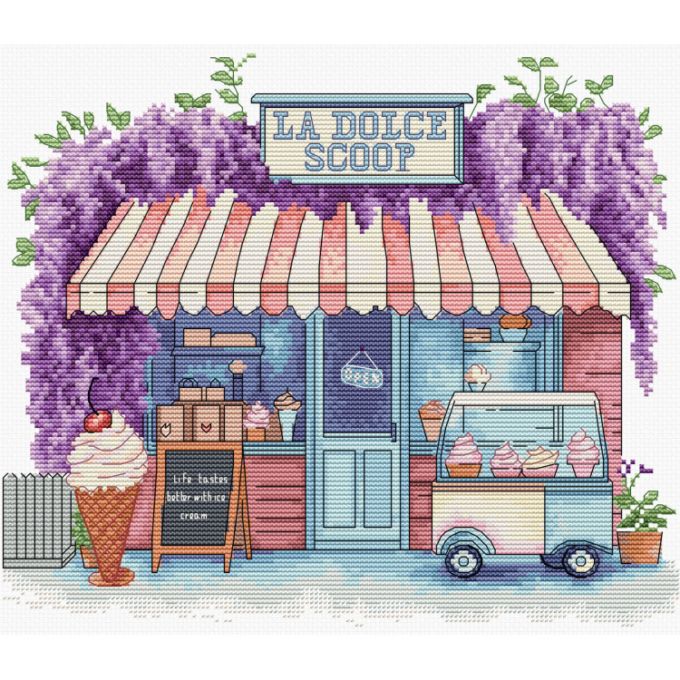 Siuvinėjimo kryželiu rinkinys "Ledų porcija" 24 x 20 cm SB1428