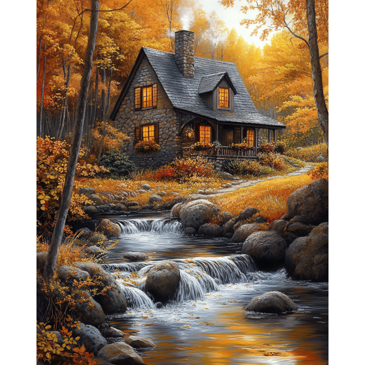 Deimantinio dažymo rinkinys su porėmiu "Mokykla miške" 30x40 cm VA853