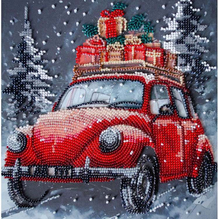 Mittelgroßer Perlenstickerei-Set "Weihnachtszustellung" 20x20 cm AAMB-125