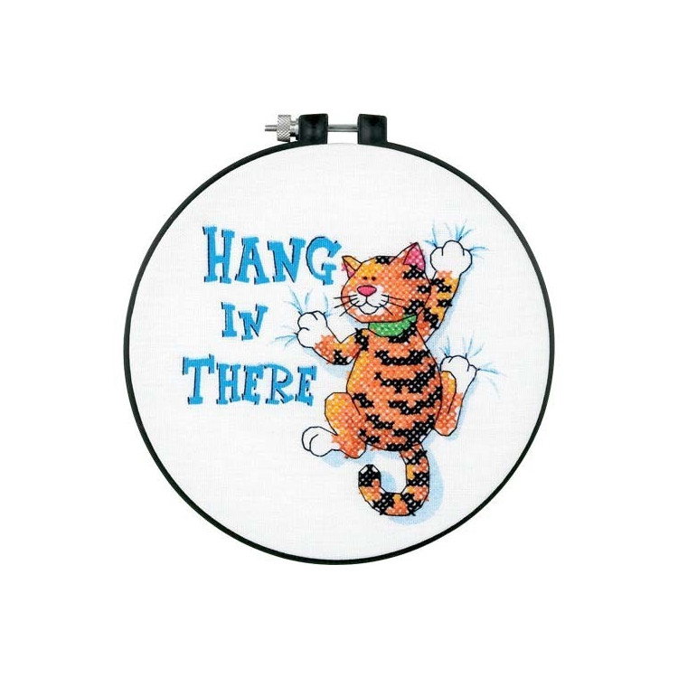 (Discontinued) Cross stitch kit with hoop "Hang in There" D73062