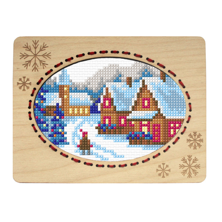 Skaičiuojamo kryželiu siuvinėjimo rinkinys su faneros rėmeliu. "Žiemos peizažas" 10,6x14,4 cm SA6679