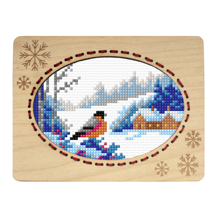 Counted cross stitch kit with plywood frame. "Landscape with Bird" SA6678