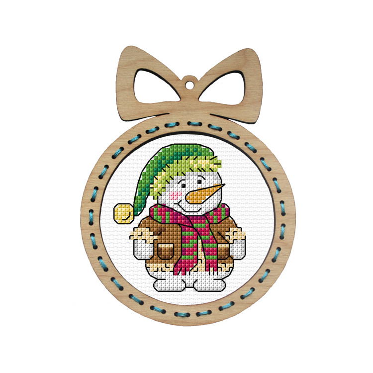 Skaičiuojamas kryželiu siuvinėjimo rinkinys su faneros rėmeliu. "Snowman" 10x13 cm SA6673