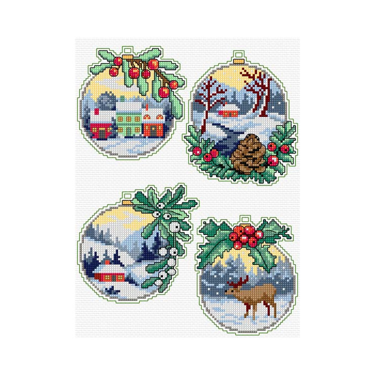 Вышитый набор для вышивания крестиком на пластиковой канве. Зимний набор из 4 SA8715