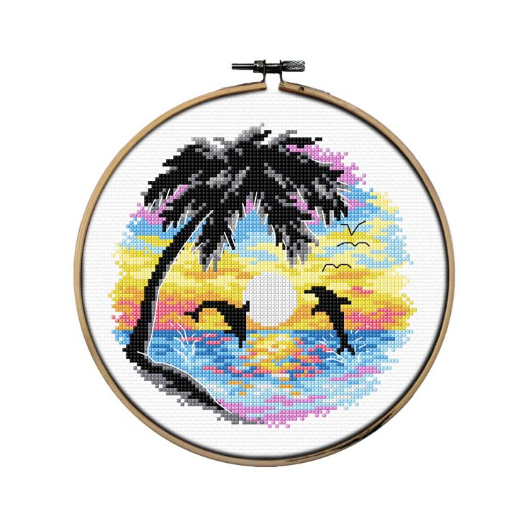 Counted Cross Stitch Kit with Hoop Included "Dolphins" SA7974